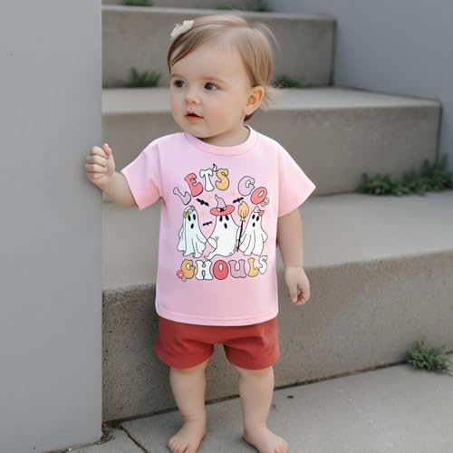 Kids Girls Halloween T-Shirt Casual Ghost Letter Print Round Neck Short Sleeve Tops for Toddler Baby Summer Clothes3