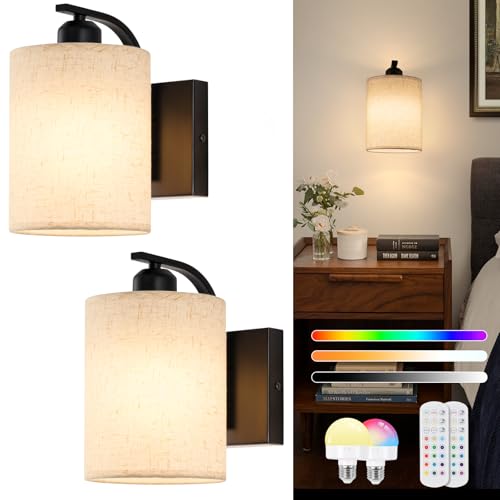 Image of Battery Wall Light Wireless Set of 2, Rechargeable Wall Lights with 5000mAh Dimmable Detachable Charging Bulbs and Remote,3 Color Temperature Wireless Wall Light for Living Room Bedroom Hallway(Black)