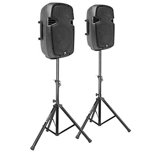 Vonyx SPJ-1000A - PA Lautsprecher Set mit Ständer, DJ Boxen, 10 Zoll Hi-End Aktiv Speaker Set, 800 Watt DJ Anlage mit Stativen, Partyboxen, PA Anlage Komplettset, Stativ Lautsprecherset