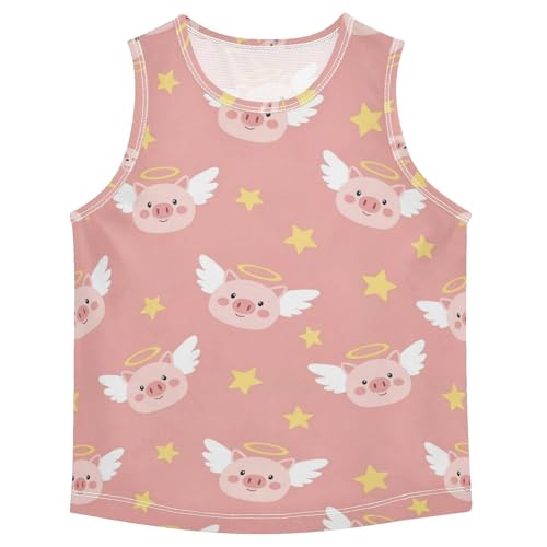 J JOYSAY Cartoon Pig Star Pink Boys Tank Top Sleeveless Muscle Shirts Quick Dry Active Sport Workout Kids T-Shirts 3-15T