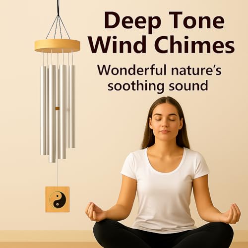 Image of 6 Pipe Wind Chimes for Home & Balcony - 28 Inch Aluminum Chime with Pleasant Soothing Tones | Positive Energy & Good Luck Outdoor Garden Decor | Housewarming Gift for Home & Patio (Silver)