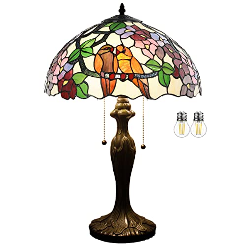 WERFACTORY Tiffany Style Table Lamp Double Birds Colorful Stained Glass