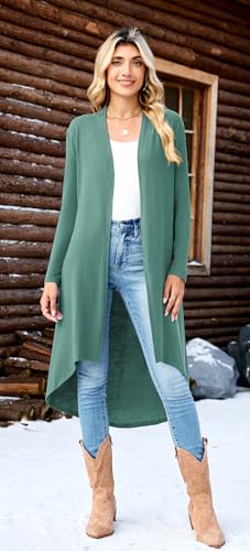 POGTMM Lightweight Cardigan for Women Open Front Drape Long Duster Cardigan (Sage Green, XXL) - Thumbnail 4