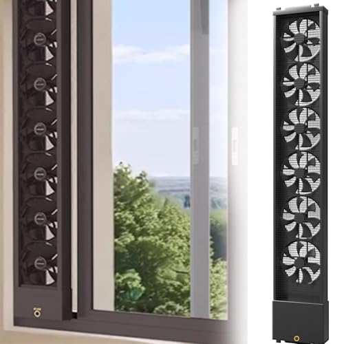 Vertical Window Fan for Sliding Windows, Metal Casement Window Fan, No Drilling Required Installation Waterproof, Adjustable Wind Speed Air Flow Fan, 1.97 IN Retractable, for Bedroom Kitchen Office