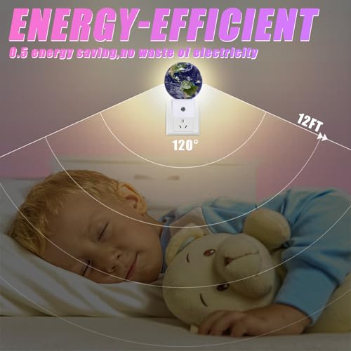 Image of Earth Night Light Blue Planet Night Lights LED Lamp Round Plug into Wall Nightlight with Dusk to Dawn Sensor Home Hallway Stairway Kitchen Decor