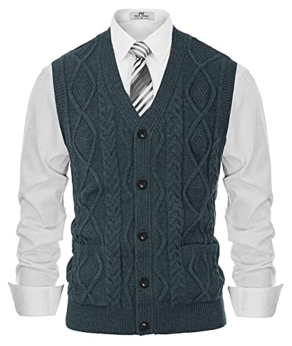 Image of PJ PAUL JONES Mens Cable Knit V Neck Sweater Vest Button Up