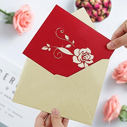 3D Pop Up Greeting Card for Her Him, Romantic Rose Flower Valentines Card for Wife Husband Girlfriend Boyfriend Mum Dad Gift, Fold Greeting Cards with Envelope for Birthday, Wedding, Valentine's Day