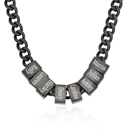 CALLIE Personalized Name Necklace for Men, 1-10 Family Nameplates Curb Chain Custom Pendant Necklace, Mens Jewelry, Valentine's Day Father's Day Birthday Gift for Dad Husband Grandpa Brother