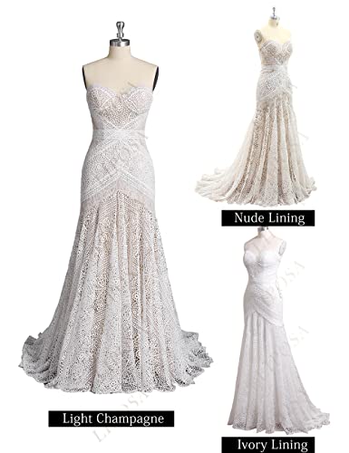 Women's Bohemian Wedding Dresses With Detachable Arm Bands Sweetheart Mermaid Lace Bridal Gown (10, Light Champagne-Corset Back) #TOP3