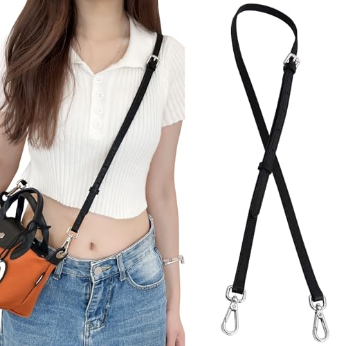 Image of Bag Leather Strap Replacement Crossbody Shoulder Straps for xs MINI Pouch, No Damage Conversion Kits Accessories (MINI-Black-Silver hardware)