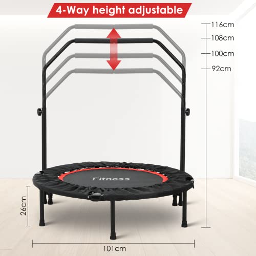 Trampolin Indoor Ø101.6cm, Fitness Trampolin Faltbar mit 4-Fach Höhenverstellbarer Haltegriff, Jumping Fitness Trampolin… – Bild 3