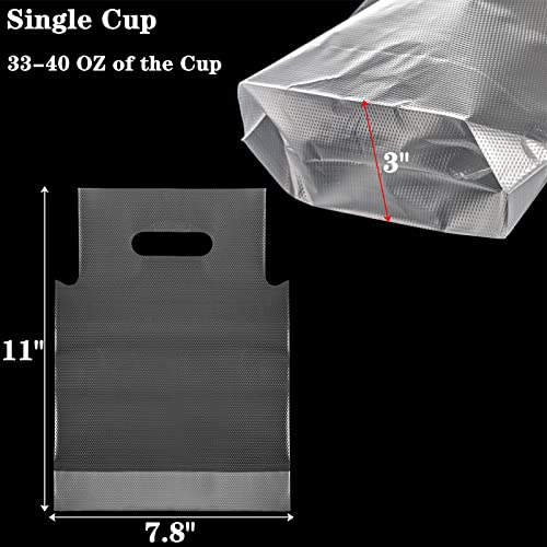 DEAYOU 500 PCS Clear Handle Drink Poly Bags, Plastic Drinking Packaging Bag for Delivery, 7.8\" L x 11\" H Hanging Hole Cup Carrier Holder Container with Handle for 33 OZ Single Cup, Take Out, Beverage