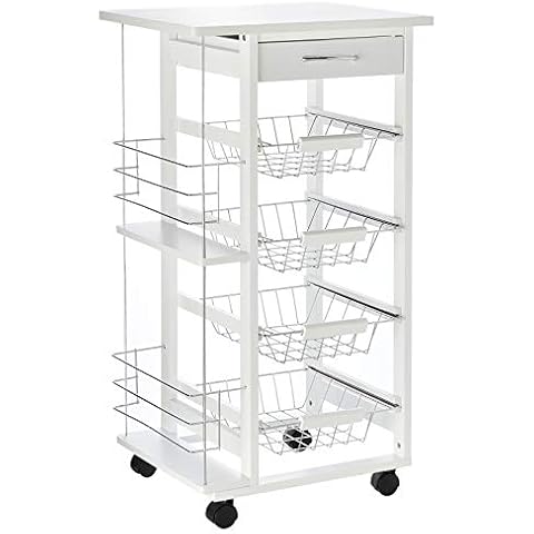 HOMCOM Rolling Kitchen Cart with Baskets Cover