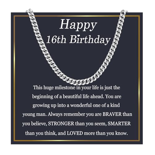EPIRORA 16th Birthday Gifts for Boys, Cuban Chain 16 Year Old Boys Birthday Gifts for Son Grandson Nephew Brother, Mens Boy Chain Jewellery Christmas