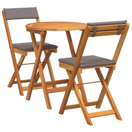 PUGYNBK Ensemble de salle à manger de jardin 3 pièces avec coussins en bois d'acacia huilé, bois massif d'acacia huilé naturel, table de jardin carrée et...