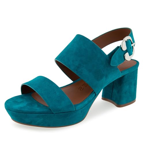 Aerosoles Women's Camera Platform Heeled Sandal, Teal Suede, 10M