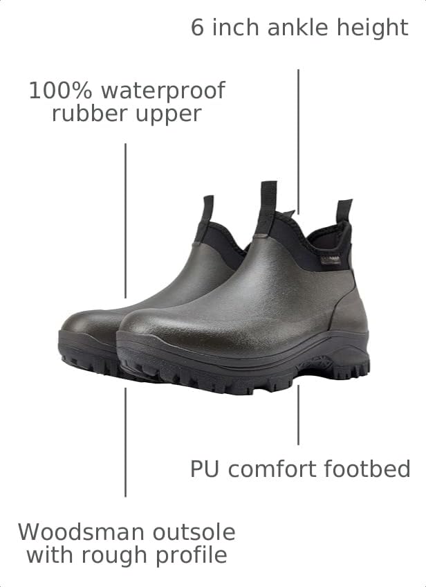Image of Sludgy 6 inch 4mm Black | Insulated Waterproof Rubber Ankle Waterproof Shoes for Rain and Mud, Fishing, Hunting
