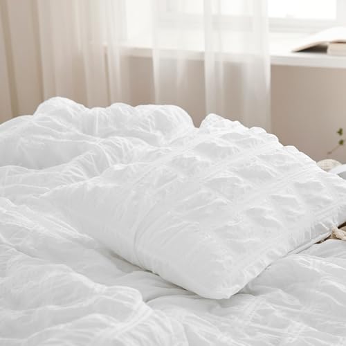 Bedsure US000186WQU Bed In A Bag Queen - Queen Comforter Set 7 Pieces Plaid Seersucker Bedding Set thumb #3