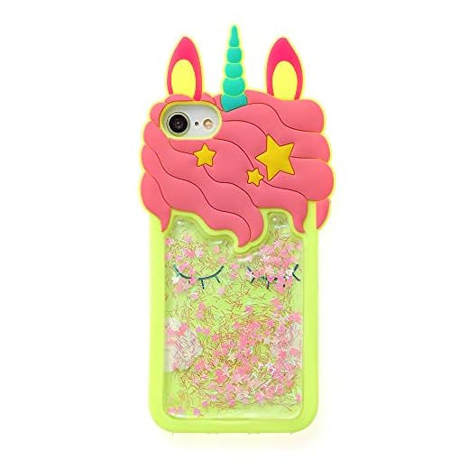 Wifantien Quicksand Unicorn Case for iPod Touch 7/Touch 6 5,3D Cartoon Cute Kawaii Yellow Quicksand Unicorn Bling Star Kids Teens Girls Women Soft Silicone Case for iPod Touch 7 6 5 Quicksand Unicorn