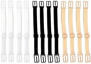Quesuc 12 Piece Bra Strap Clips Elastic Non-slip Strap Holder, Black, Beige, White