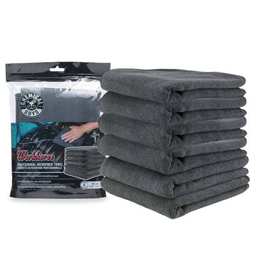 Chemical Guys MIC35306 Workhorse Professional Grade Microfiber Towel, Black (16 in. x 16 in.) (Pack of 6)
