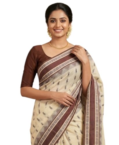 Image of eC ESHA'S COLLECTION Women's Traditional Pure Cotton Katki Tant Saree Without Blouse Piece