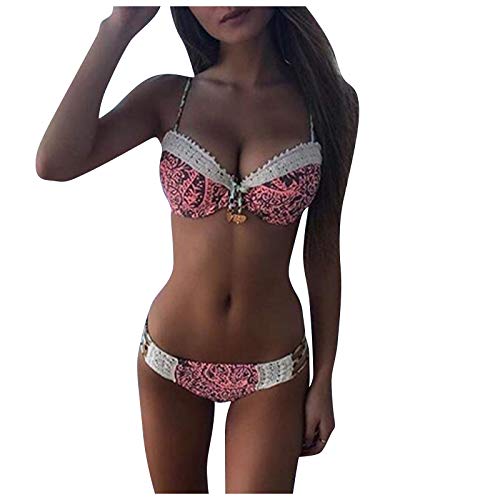 High Waisted Swimsuits For Women Lace Set Soft Bikini Women's Color Split Solid Fashion Swimsuit Two-Piece Swimwears Pink #TOP20