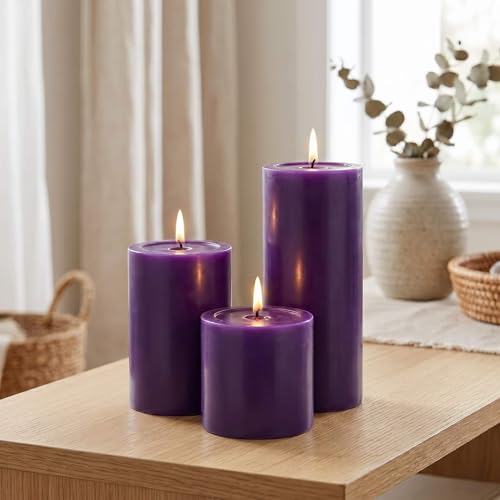 Richland 4" Purple Pillar Candles - Set of 3 - Small