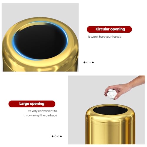 Image of 8L /2.1gal Brass Gold Trash Can,Small Bathroom Garbage Can,Brushed Trash Can for Bathroom,Powder Room,Bedroom,Office (Gold)