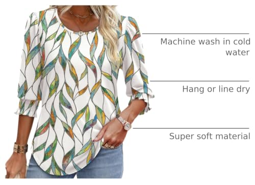 Image of XIEERDUO Blouses for Women Dressy Casual 3 /4 Length Sleeve Womens Tops with Smocked Cuffs