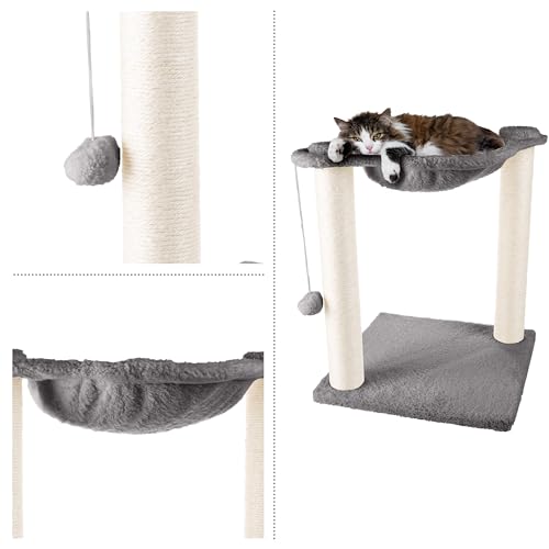 Casa para gatos con postes para rascar y juguete colgante miniatura 3