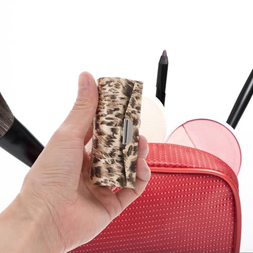 Healeved Leopard Pattern Lipstick Holder with Mirror Small Silk Lipstick Organizer Portable Purse Cosmetic Case Travel Box for Women Girls - Image 4