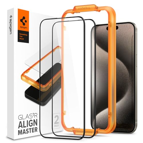 Image of Spigen Alignmaster Full Coverage Tempered Glass Screen Protector Guard For Iphone 15 Pro Max - 2 Pack for Smartphone