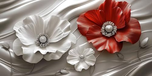 Broderie Diamant Complète Fleurs Rouges et Blanches 80x160cm Kit XXL