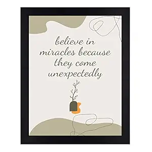 Interio Crafts Positive Quotes Wall Frames for Success and Happiness - Believe in Miracles Motivational Quotes Wall Framed Poster for Home or Office Wall Decor - Synthetic Wood - 13 X 10 Inches