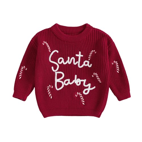 Toddler Baby Boy Girl Christmas Outfit Infant Bow Letter Embroidery Knit Ugly Pullover Sweater Fall Winter Clothes