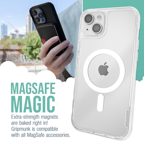 Image of Smartish iPhone 15 Plus Magnetic Case - Gripmunk Compatible with MagSafe [Lightweight + Protective] Slim /Thin Grip Cover for Apple iPhone 15 Plus - Clearly Clear