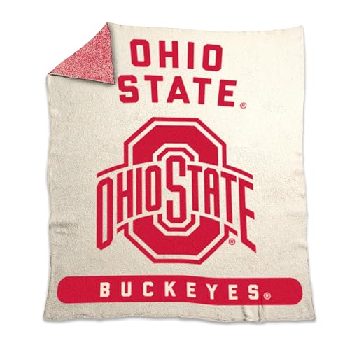 Logo Brands NCAA Ohio State Buckeyes Prime Luxe Dreams Blanket -Ultra-Soft Prime Luxe Dreams Fleece 60 x 70 Team Color Logo Cozy Plush Blanket for Tailgating Couch or Game Day