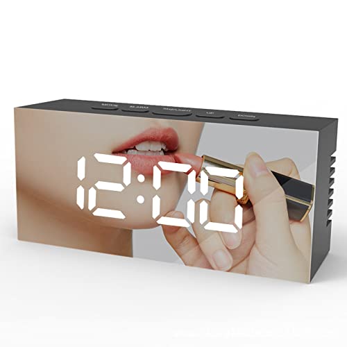 LED mirror digital clock multi-function digital alarm clock with temperature monitoring snooze function brightness adjustment 3 sets of