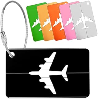 Yizhet Luggage Tags 6 Pcs Aluminium Alloy Luggage Labels for Suitcases, 6 Colors Air Travel Suitcase Tags with Steel Loop and Name ID Cards for Baggage