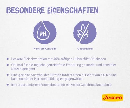 JOSERA Filet Huhn mit Kalb (16 x 70 g) | Adult | Premium Nassfutter für ausgewachsene Katzen | Huhn & Kalb mit 40% Hühnerfilet | getreidefrei | Katzenfutter nass im Frischebeutel | 16er Pack