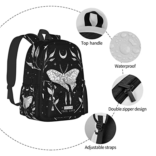 Supluchom School Backpack Black White Butterfly Moon Tarot Casual Daypack Men Women Polyester Laptop Bag With Side Pockets Bookbag For Travel Hiking Work Student Over 3 Years Old Kids #TOP4