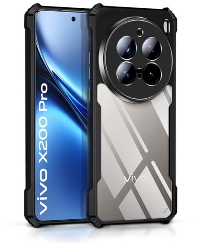 Image of WOW IMAGINE Shock Proof Clear Protective Back Case for VIVO X200 Pro 5G - AirEDGE Technology | 360 Degree Camera Protection | Transparent Hybrid Back Case Mobile Cover - Black