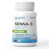 Puregen Labs Senna-S Natural Vegetable Laxative Plus Stool Softener Dual Action - 250 Tablets Senna Plus | Gentle Dependable Overnight Relief of Occasional Constipation
