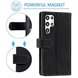 EYZUTAK Handyhülle für Samsung Galaxy S23 Ultra,Flip Case Lederhülle Reißverschluss Magnetverschluss Brieftasche mit 9 Kartenfächern Standfuntion Retro Matt Ledertasche-Schwarz - 5
