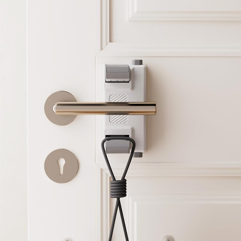 Miniatura 8 de YEYA Cerradura de manija de puerta de seguridad para niños, cerradura de palanca de ajuste universal blanca con adhesivo 3M, paquete de 2 cerraduras