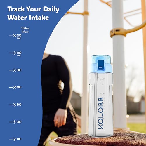 Image of KOLORR Glide+ 750 ml Unbreakable Water Bottle Time Mark Sipper With Straw-Light blue & Blue|Ideal for School, Gym, Office, Travel|Leak Proof,Easy Carry Grip, One-Click Lock