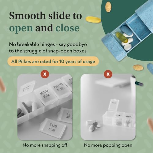 Image of Pillar Plus - Aesthetic 7 XL Day Pill Organizer | BPA-Free Wheat Straw Medicine Case | Pretty Travel & Home Tablet Vitamin Organizer | Cute Weekly Pill Box | Travel Medicine Organizer (Powder Blue)