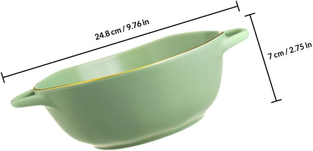 Ceramic Double Handle Soup Bowl for Oven Baking, Matcha Green Instant Noodles and Rice Serving Dish, Household Mixing and Condiment Bowl for Kitchen Use