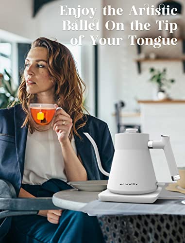 Ecorelax Gooseneck Electric Kettle, Pour Over Coffee And Tea Kettle, 100% Stainless Steel Inner With Leak Proof Design, 1200W Rapid Heating, Strix Boil-Dry Protection, 0.8L, Matte White #TOP3